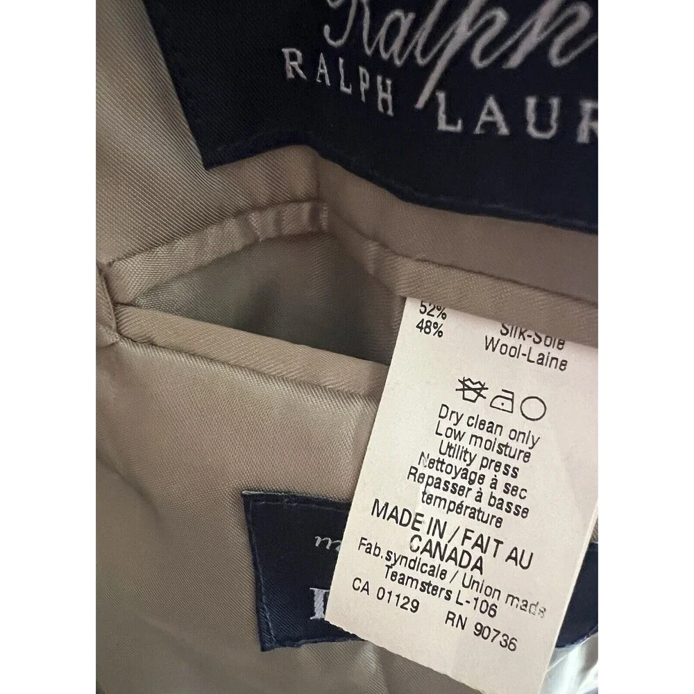 RALPH Ralph Lauren Mens 43L Silk Wool Blazer Jacket‎  2 Button Tan Houndstooth